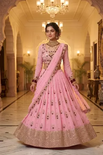 Pink georgette embroidery lehenga CHOLI