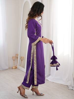 Awesome Purple Laced Work Crepe Festive Wear Kurti With Pant 4