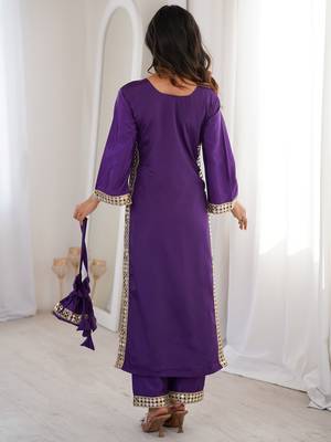 Awesome Purple Laced Work Crepe Festive Wear Kurti With Pant 5