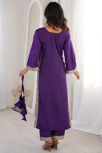 Awesome Purple Laced Work Crepe Festive Wear Kurti With Pant