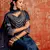 Floral embroidered viscose rayon v neck kurta trouser & dupatta set