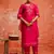Floral embroidered viscose rayon v neck kurta trouser & dupatta set