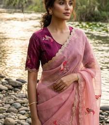 Light Pink Color  thread embroidery Work Chiffon Saree