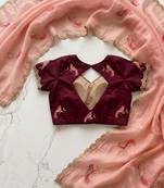 Light Pink Color  thread embroidery Work Chiffon Saree