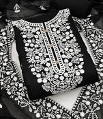  women's black chanderi cotton embroidered unstitched salwar kameez with dupatta