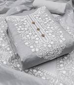  women's grey chanderi cotton embroidered unstitched salwar kameez with dupatta
