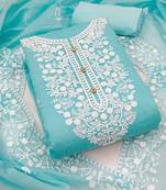  women's light blue chanderi cotton embroidered unstitched salwar kameez with dupatta