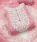 women's light pink chanderi cotton embroidered unstitched salwar kameez with dupatta