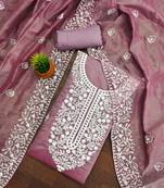 women's mauve chanderi cotton embroidered unstitched salwar kameez with dupatta