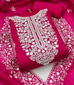 women's pink chanderi cotton embroidered unstitched salwar kameez with dupatta