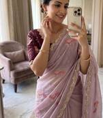 lavender thread embroidery work chiffon saree