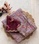 Lavender Color  thread embroidery Work Chiffon Saree