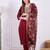 Floral embroidered silk blend v neck kurta trouser & dupatta set