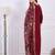 Floral embroidered silk blend v neck kurta trouser & dupatta set