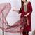 Floral embroidered silk blend v neck kurta trouser & dupatta set