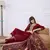 Floral embroidered silk blend v neck kurta trouser & dupatta set