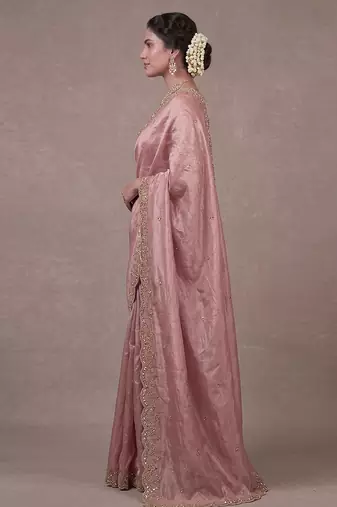 Pink Art Silk Beads Embroidery With Sequence Work Saree with Unstitch Blouse Piece For Women