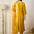 Floral embroidered silk blend v neck kurta trouser & dupatta set