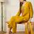 Floral embroidered silk blend v neck kurta trouser & dupatta set