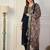 Floral embroidered silk blend v neck kurta trouser & dupatta set
