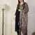 Floral embroidered silk blend blend v neck kurta trouser & dupatta set
