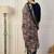 Floral embroidered silk blend v neck kurta trouser & dupatta set