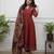 Maroon Printed Sequence Work on Neck Anarkali Cotton Kurti Pant Dupatta Set For Women