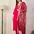 Floral embroidered silk blend blend v neck kurta trouser & dupatta set