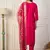 Floral embroidered silk blend v neck kurta trouser & dupatta set