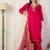 Floral embroidered silk blend v neck kurta trouser & dupatta set