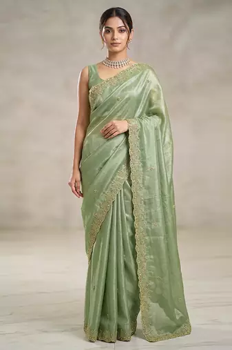 Pista art silk beads embroidery with sequence work saree with unstitch blouse piece for women