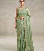 Pista art silk beads embroidery with sequence work saree with unstitch blouse piece for women