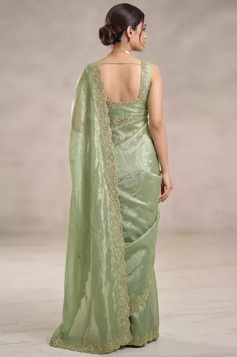 Pista art silk beads embroidery with sequence work saree with unstitch blouse piece for women