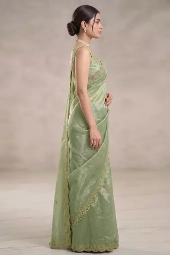 Pista art silk beads embroidery with sequence work saree with unstitch blouse piece for women