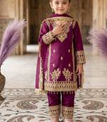 Designer party wear heavy silk kids top pent & dupatta set