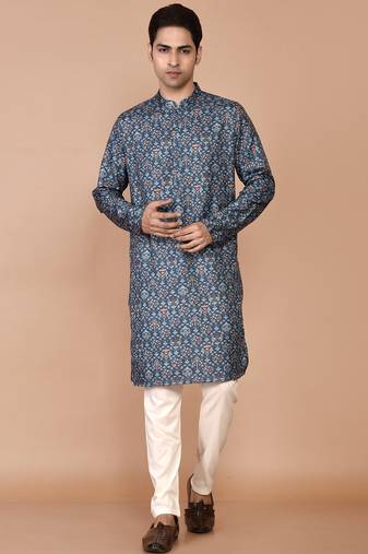 Men's floral printed cotton straight  kurta