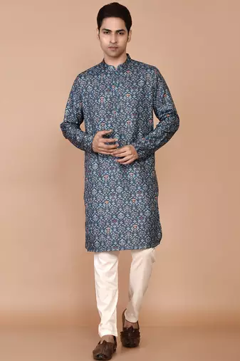 Men's floral printed cotton straight  kurta