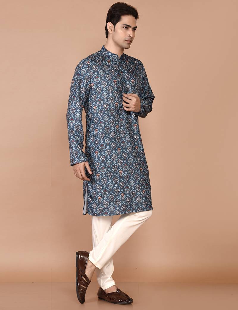 Men's floral printed cotton straight  kurta