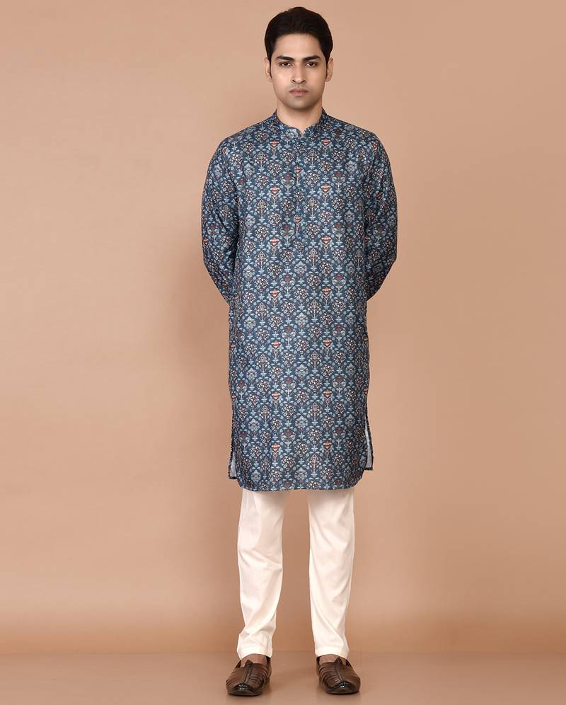 Men's floral printed cotton straight  kurta