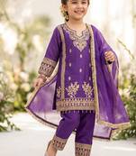 Designer party wear heavy silk kids top pent & dupatta set