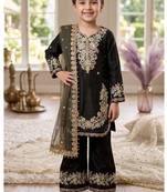 Kids festival wear black embroidered silk kurta plazzo set