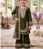 Kids festival wear black embroidered silk kurta plazzo set