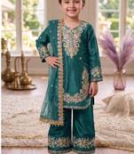 Kids festival wear black embroidered silk kurta plazzo set
