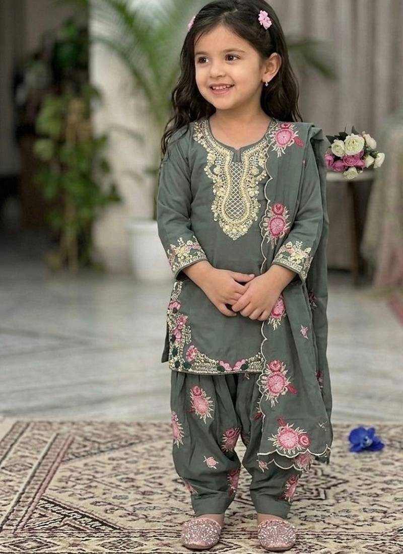 kids patiala set Designer party wear heavy natural crep 