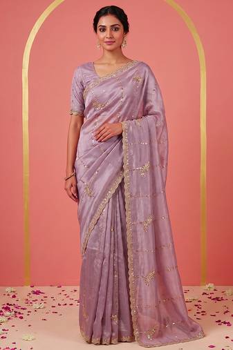 Purple Art Silk Beads Embroidery With Sequence Work Saree with Unstitch Blouse Piece For Women