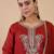 Floral embroidered silk blend v neck kurta trouser & dupatta set
