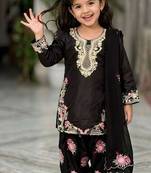 Designer party wear heavy natural crep kids patiala set