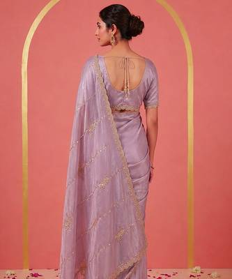Purple Art Silk Beads Embroidery With Sequence Work Saree with Unstitch Blouse Piece For Women 2