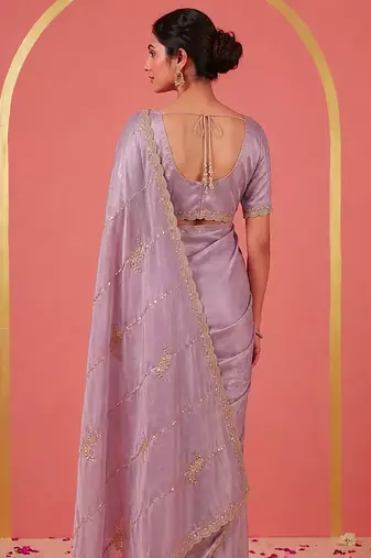Purple Art Silk Beads Embroidery With Sequence Work Saree with Unstitch Blouse Piece For Women