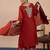 Floral embroidered silk blend v neck kurta trouser & dupatta set